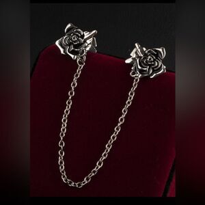 Vintage Inspired Rose Collar Pin/ Sweater Pin/ Brooch, Silver Tone, Engr…